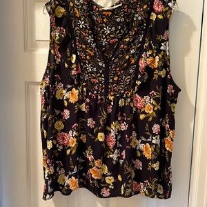 LOFT floral blouse- navy blue- XXL